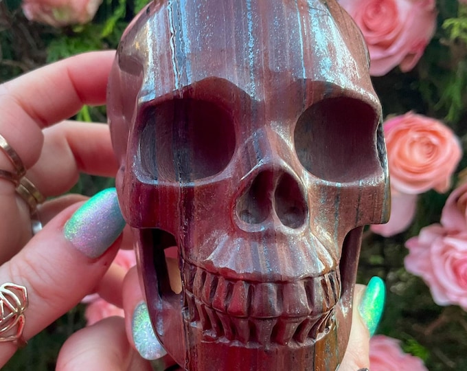 Tiger's Eye Skull Large 1 Lb. 11 oz. Crystal ~ 4" Long One-of-a-Kind Carving ~Swirling Golden Red Brown & Black Colors ~ Quality Hand Carved