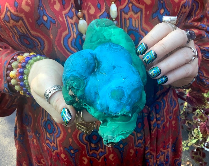 Botryoidal Malachite and Chrysocolla Crystal Cluster ~ 7" Long ~ Green, Turquoise Colors ~ Fast & Free Shipping from USA + Global Shipping ~