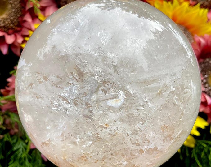 Clear Quartz Crystal Ball ~ Large 3 Lb. 4 oz. ~ 4" Wide Colorful Rainbow Inclusions ~ Altar, Reiki, Feng Shui, Home Decor