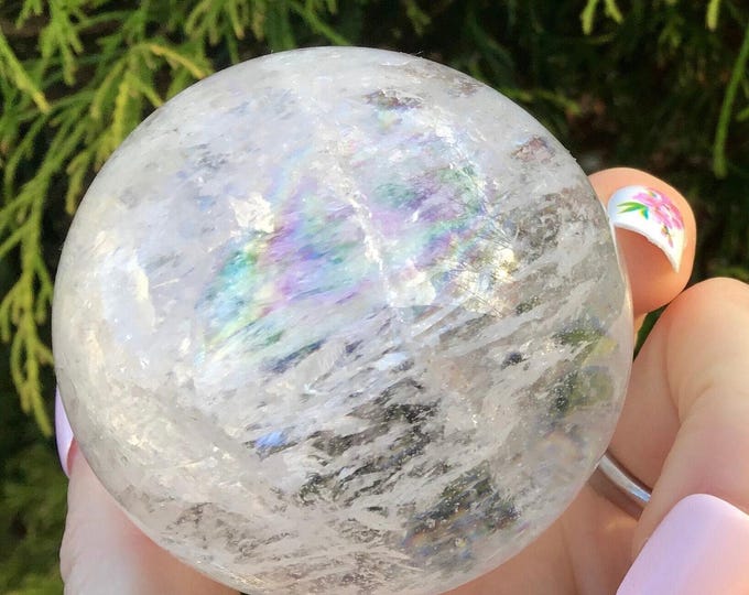 Ultra Clear Quartz Crystal Ball ~ 7.5 oz. ~ 2" Wide ~ Dazzling Rainbow Inclusions ~ 7 Chakras, Altar, Reiki Healing, Home Decor, Meditation