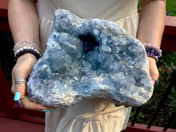 100%Natural  Blue Celestite Crystal Quartz Cluster Geode Specimen Decor newly 
