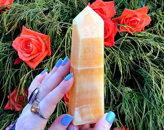 Orange Calcite Crystal Generator ~ 1 Lb ~ 6" Tall ~ Sacral Chakra Reiki Altar, Home Decor ~ Fast & Free Shipping, USA + Global Shipping ~