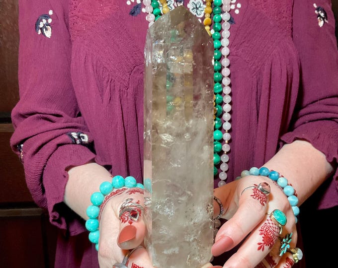 Quartz Crystal Clear Brazilian Golden Smoky Large 1 Lb. 9 oz. Generator ~ 7" Tall ~ Museum Quality Transparent Sparkling Rainbow Inclusions