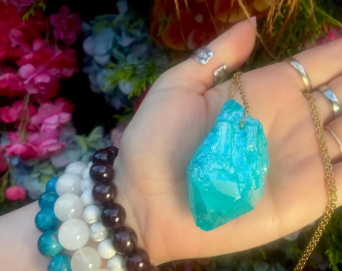 Aura Quartz Pendant Necklace ~ Large 2" Long ~ One-of-a-Kind Natural Crystal ~ Sparkling Aqua Blue Elestial Quartz~ Fast & Free Shipping