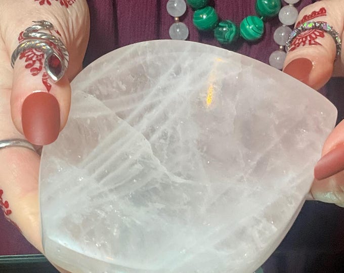 Rose Quartz Crystal Bowl ~ 14 oz. ~ 5" Long ~ Natural Polished Mineral Gemstone Jewelry Dish ~ Altar Display ~ Fast Shipping