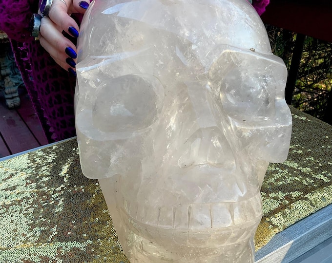 Clear Quartz Crystal Skull ~ Large 70 Lb. ~ 14" Long ~ High Quality Hand Carved ~ One of a Kind ~ Translucent Sparkling Rainbow Inclusions