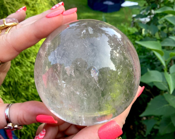 Clear Quartz Crystal Ball ~ 1 Lb. 13 oz.~ 3 1/2" Wide ~ Sparkling Sphere ~ Stunning Natural Electromagnetic Home Decor ~ Fast Shipping, USA