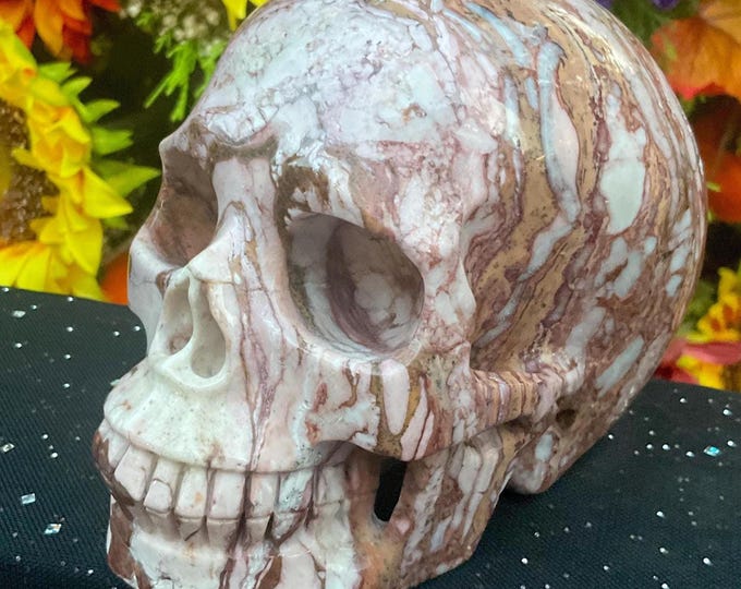Aragonite Crystal Skull ~ Large 2 Lb. 12 oz. ~ 5" Long ~ Hand Carved Sparkling Golden-Brown Crystal Sculpture ~ Fast & Free Shipping U.S.A.