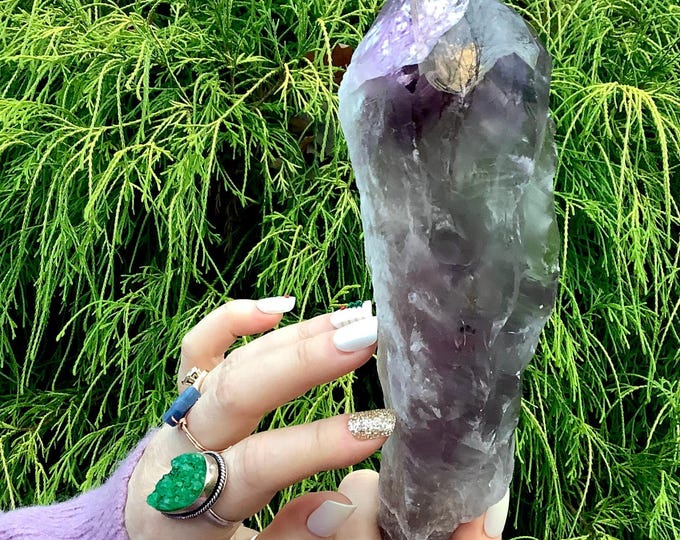 Amethyst Crystal Quartz Large 1 Lb. Wand ~ 9" Long ~ Naturally Sparkling Violet Purple Colors ~ Citrine Inclusions ~ Ametrine Quartz