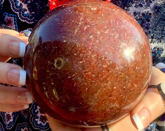 Red Quartz Crystal Ball ~ 3 Lb. 3 oz. ~ 4" Wide ~ Polished Sparkling Sphere ~ Reiki, Altar, Feng Shui Display ~ Fast & Free Shipping