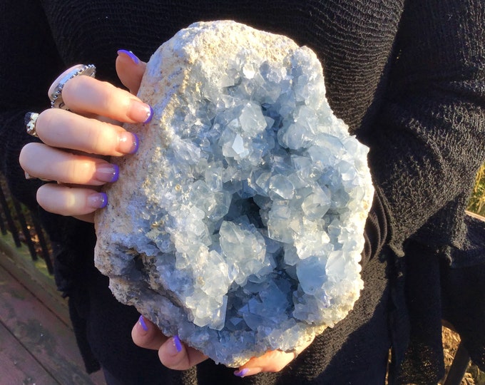 Blue Celestite Crystal Cluster ~ Large 13 lb. ~ 9" Long ~ Stunning Quality - Huge Mineral Display - Sparkling Blue Clear Inclusions