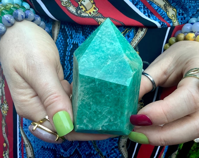 Amazonite Crystal Generator ~ Large 8.8 oz. ~ 3" Tall ~ Natural Polished Point ~ Beautiful Mineral Specimen ~ Free & Fast Shipping from USA