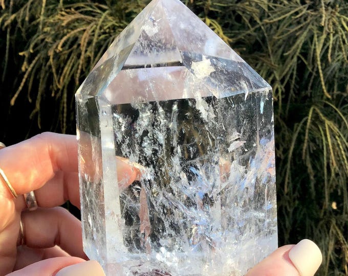 Ultra Clear Quartz Crystal Generator ~ 1 Lb. 4 oz. ~ 4" Tall ~ Gem Cut Polished Point ~ Colorful Rainbow Inclusions ~ Free Standing