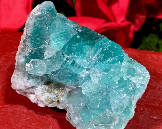 Blue Cubic Fluorite Crystal Cluster ~ Large 5 oz. ~ 2" Long ~ Third Eye, Throat Chakra, Reiki Healing Altar Display, Meditation Size