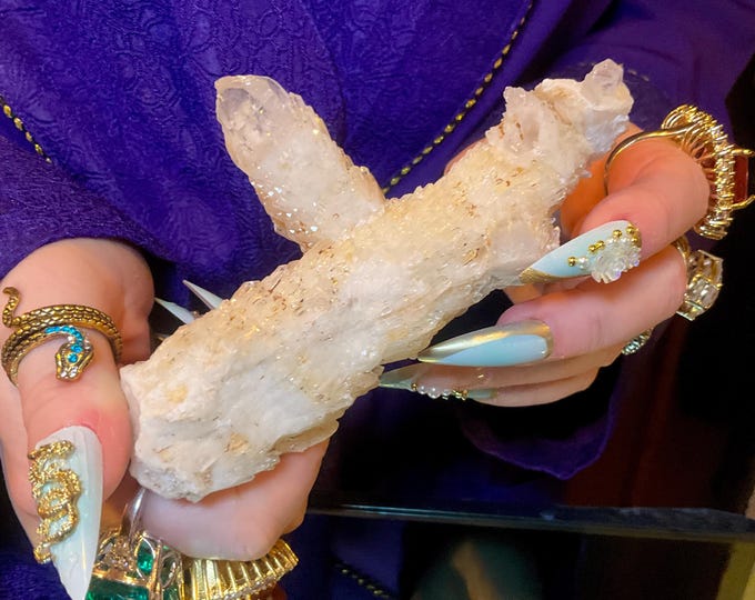 Golden Healer Elestial Quartz Crystal 7 oz. ~ 5" Long ~ Sparkling Inclusions, Handheld Size