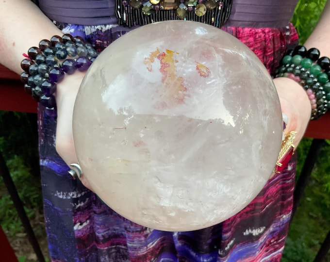 Clear Quartz Crystal Ball ~ Large 8 lb. 9 oz. Polished Sphere ~ 5" Wide ~ Colorful Sparkling Rainbow Inclusions ~ Fast & Free Shipping