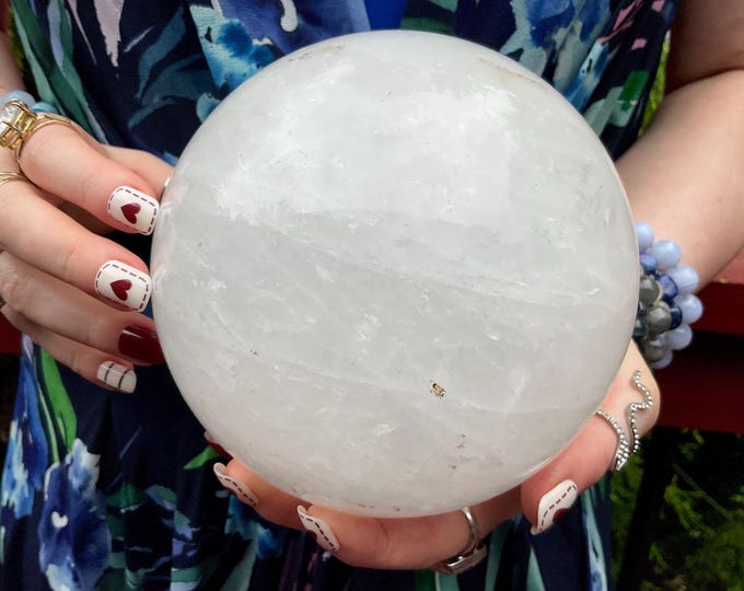 Snow Quartz Crystal Ball ~ Large 8 Lb. 4 oz. ~ 5" Wide ~ Sparkling White ~ Reiki, Crown Chakra Altar, Feng Shui, Metaphysical Home Decor ~