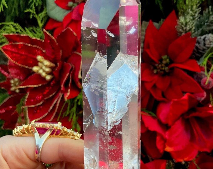 Brazilian Clear Quartz Crystal Wand ~ 8 oz. - 5 1/2" Long ~ Museum Quality ~ Epic Silver Blue Flash Inclusion ~ Ultra Clarity and Luster