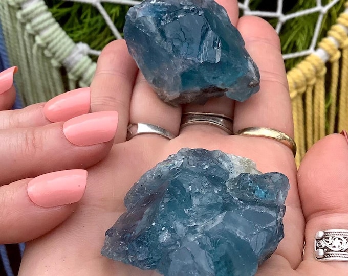 Blue Fluorite Crystals ~ Duo of Pocket or Altar Crystals ~ 2 Gorgeous, Glowing Sparkling Fluorites ~ Meditation, Third Eye Chakra