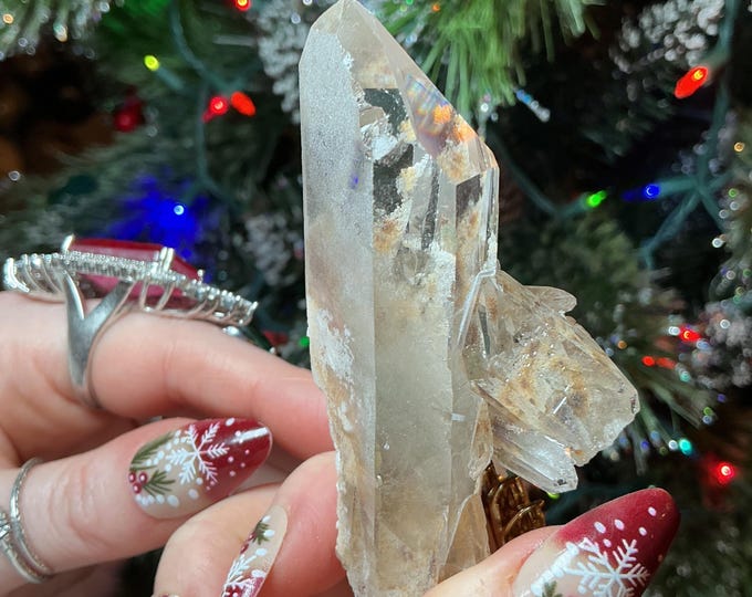 Clear Quartz Crystal Cluster ~ 2.8 oz. ~ 3" Long ~ Green Chlorite Inclusions