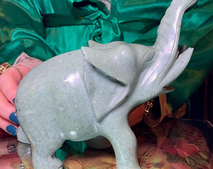 Green Aventurine Crystal Elephant ~ 3 Lb. 3 oz. ~ 6" Long ~ Vintage Hand Carved Spirit Animal Totem ~ Fast & Free Shipping