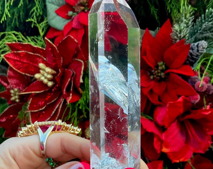 Brazilian Clear Quartz Crystal Wand ~ 8 oz. - 5 1/2" Long ~ Museum Quality ~ Epic Silver Blue Flash Inclusion ~ Ultra Clarity and Luster ~