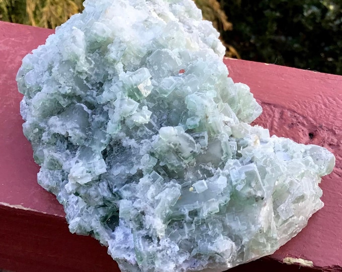Mint Green Fluorite Crystal Cluster ~ 1 Lb. 4 oz. ~ 4" Long ~ Pale Green Sparkling Mineral Matrix ~ Translucent Cubic Formation