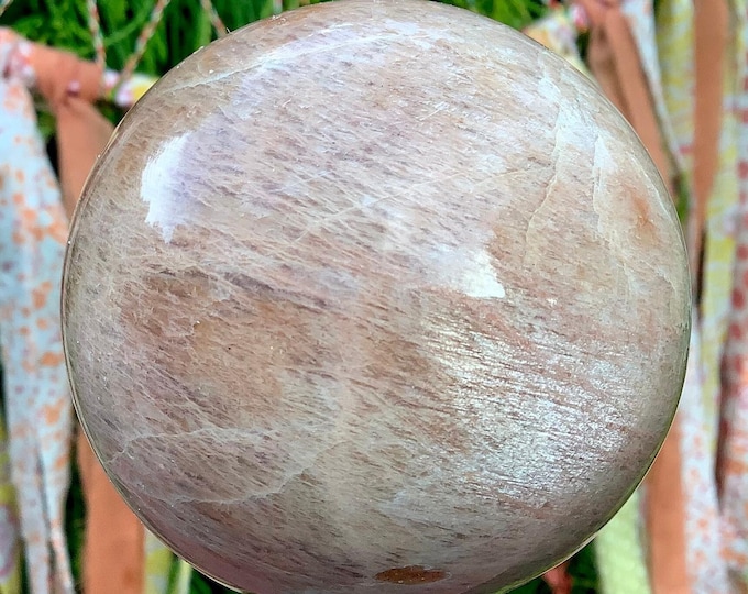 Peach Moonstone Crystal Ball ~ Large 12 oz. ~ 2 1/2" Wide Sphere ~ Flashing Iridescent Colors ~ Beautiful Home Decor ~ Fast Shipping, U.S.A.