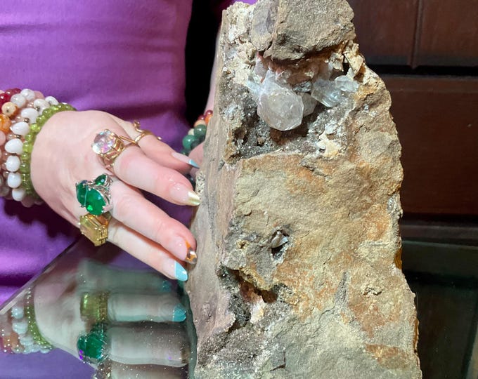 Herkimer Diamond Quartz Large 7 Lb. 13 oz. Crystal Cluster on Natural Matrix ~ 7" Long Sparkling Druzy Caves ~ Mined in N.Y. Ace Of Diamonds