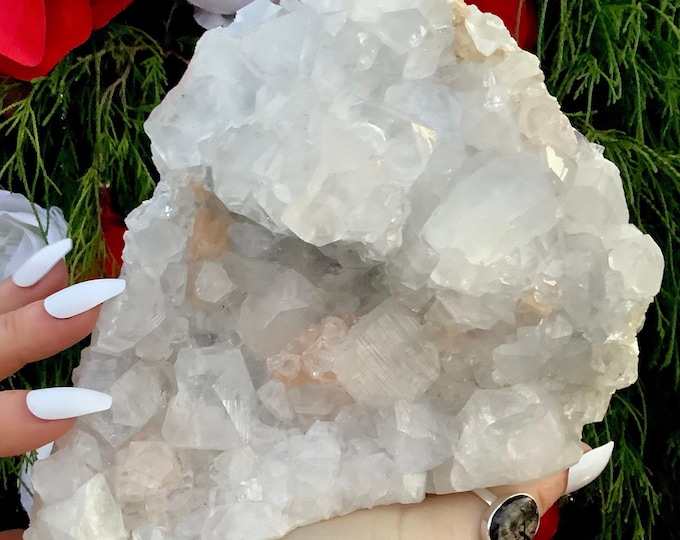 Clear Apophyllite Crystal Cluster ~ Large 3 Lb. 15 oz. ~ 7" Long ~ Stunning Sparkling Zeolite Specimen ~ Loaded with Cubic White Crystals