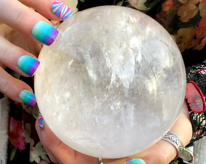 Clear Quartz Crystal Ball ~ 3 Lb. 7 oz ~ 4" Wide ~ Sparkling Clear Inclusions Polished Sphere ~ Reiki, Altar, Feng Shui, Meditation Room