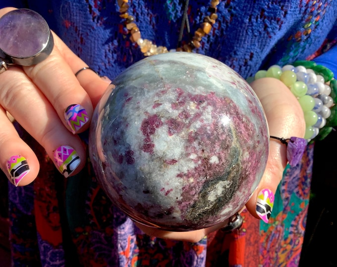 Red Tourmaline Crystal Ball ~ 1 Lb. 10 oz. ~ 3 1/2" Wide Rubellite Sphere ~ Beautiful Display ~ Altar, Feng Shui ~ Free & Fast Shipping USA