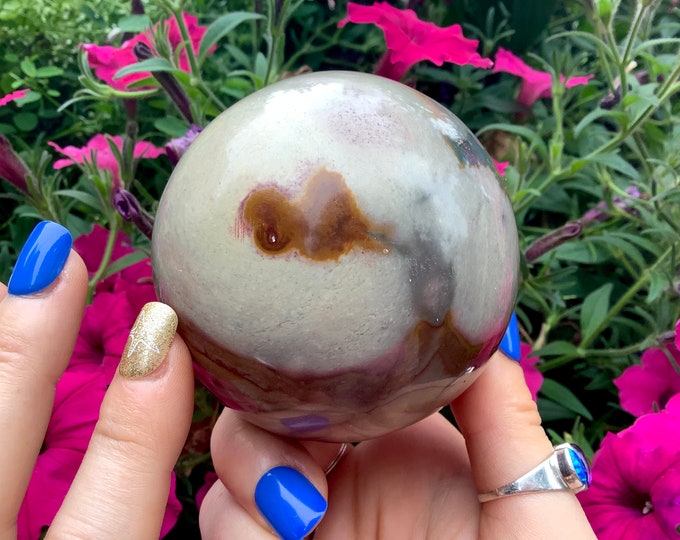 Polychrome Jasper Crystal Ball ~ 3" Polished Sphere ~ Beautiful Colorful Pastel Colorful Inclusions ~ Altar Display ~ Ships Free from USA ~