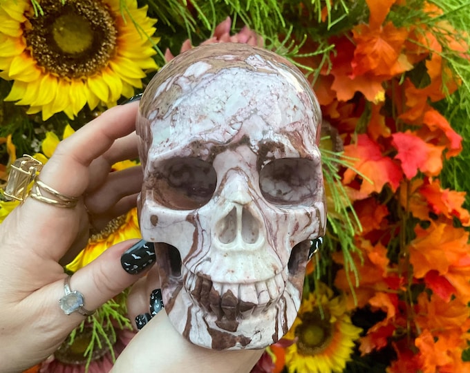 Aragonite Crystal Skull ~ Large 2 Lb. 12 oz. ~ 5" Long ~ Hand Carved Sparkling Golden-Brown Crystal Sculpture ~ Fast & Free Shipping U.S.A.