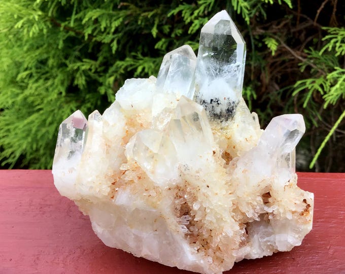 Golden Healer Elestial Clear Quartz Crystal Cluster ~ Large 11 oz. ~ 4" Long ~ Natural Tibetan Specimen ~ Metaphysical Home Decor, Altars ~