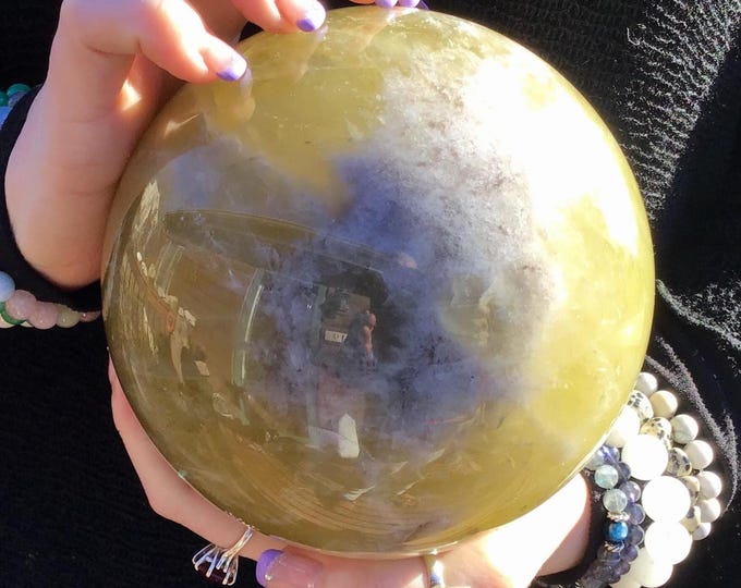 Citrine Crystal Ball ~ Large 7 Lb. 7 oz. ~ 5" Wide ~ Stunning Smokey Quartz Inclusions ~ Natural Metaphysical Home Decor, Chakra, Reiki ~