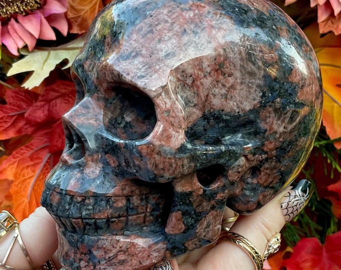 Que Sera Opal Crystal Skull ~ Large 2 Lb. 14 oz. ~ 5" Long ~ One-of-a-Kind Blue/Gray & Red Colors ~ Hand Carved ~ Fast, Free Shipping U.S.A