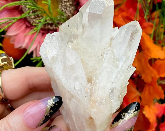 Elestial Quartz Crystal Cluster ~ 6 oz. ~ 3 1/2" Long ~ Tibetan Golden Healer ~ Sparkling Cascading Points ~ Fast & Free Shipping from U.S.A