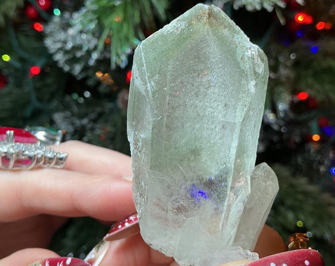 Clear Quartz Crystal Cluster 2.5 oz. ~ 2" Long ~ Sparkling Green Chlorite Point