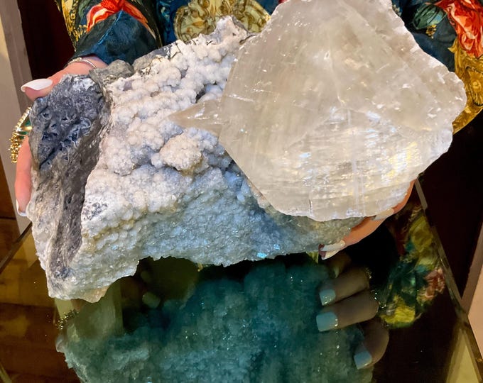 Clear Calcite Crystal Cluster ~ Large 11 lb. 12 oz ~ 8" Long ~ Sparkling Fluorite & Quartz Matrix ~ Stunning Display Crystal
