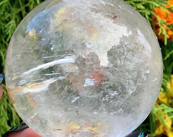 Clear Quartz Crystal Ball ~ 14 oz. Sphere ~ 2 1/2" ~ Rainbow Inclusions ~ Beautiful Display ~ Reiki, Altar, Feng Shui ~ Free & Fast Shipping