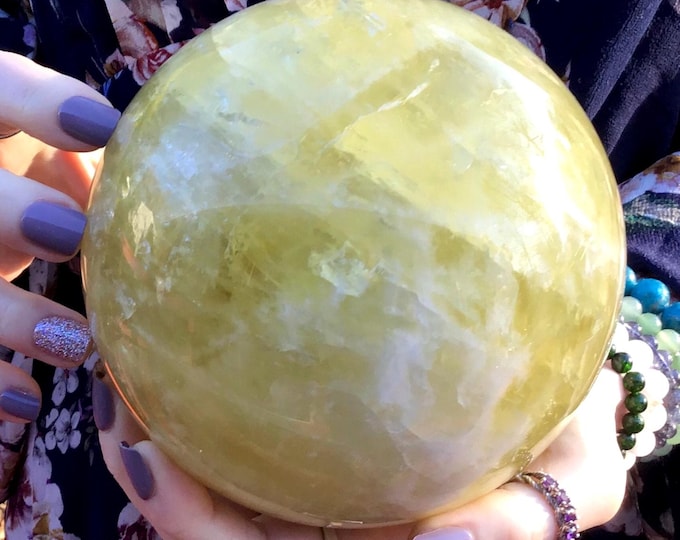 Citrine Crystal Ball ~ Large 6 Lb. 11 oz. ~ 5" Wide ~ Sparkling Sunshine Yellow Quartz Polished Sphere ~ Beautiful Phantom Rainbow Prisms