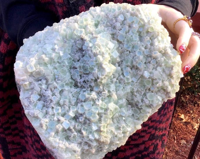 Mint Green Apophyllite Crystal Cluster ~ Large 11 lb ~ 10" Long ~ Beautiful Soft Pastel Hue Colors ~ Zeolite Specimen ~ Fast & Free Shipping