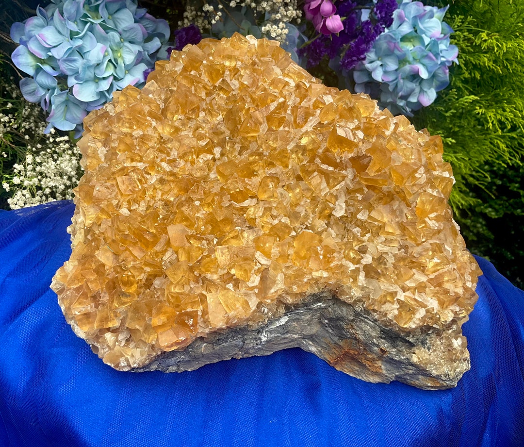 Large Yellow Calcite Crystal Cluster: Golden Cubic Formation, Spain - Etsy
