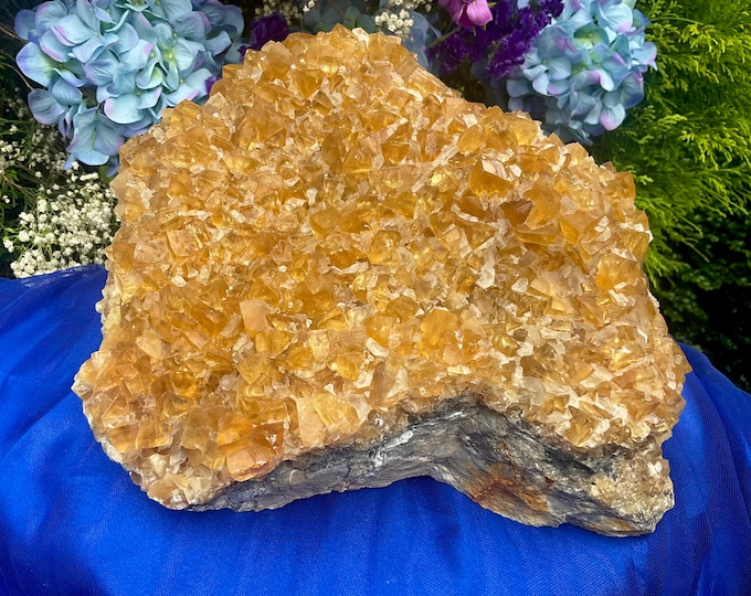 Yellow Cubic Calcite Crystal Cluster ~ Large 15 lb. ~ 12" Long ~ Stunning Museum Quality ~ Fast & Free Shipping, U.S.A. + Global Shipping ~