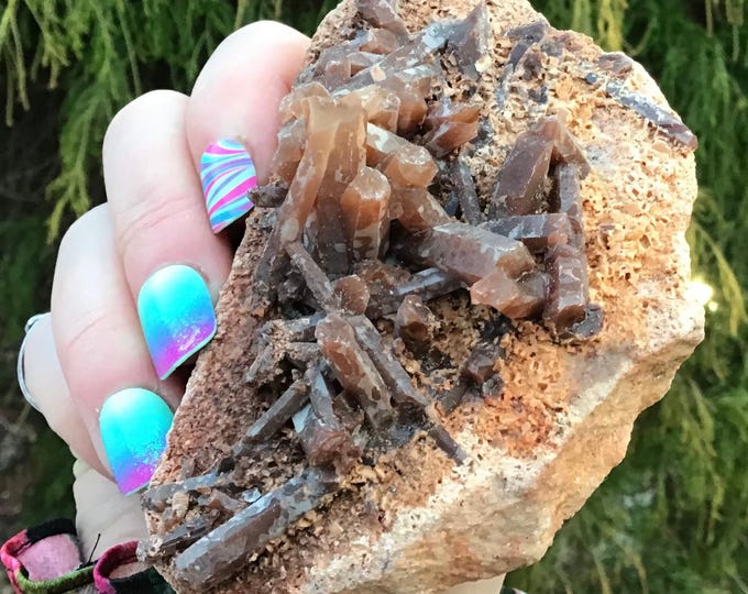 Red Quartz Crystal Cluster - Large 8.8 oz. ~ 4" Long ~ Perfect Points Stone Matrix Red Hematite ~ Mined In Morocco ~ Display Specimen