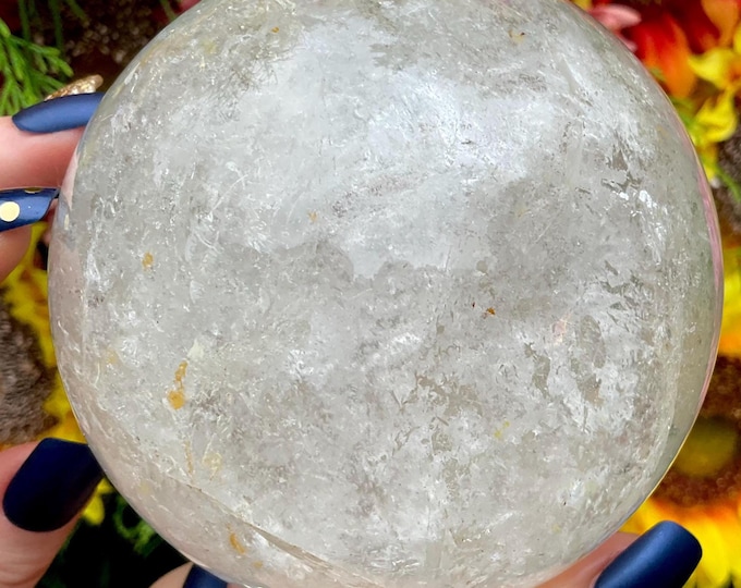 Clear Quartz Crystal Ball ~ Large 2 Lb. 14 oz. ~ 4" Wide ~ Rainbow & Golden Inclusions ~ Stunning Metaphysical Home Decor ~ Free Shipping ~