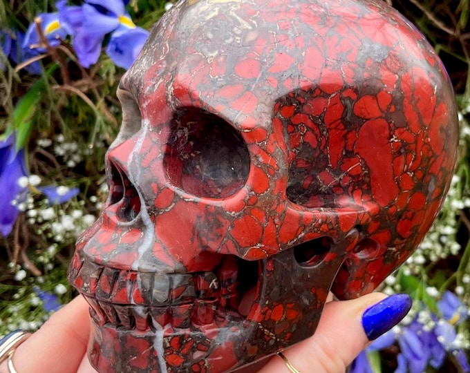 Brecciated Red Jasper Crystal Skull ~ Large 2 Lb. 14 oz. ~ 5" Long ~ Root Chakra Altar Display ~ Metaphysical Home Decor