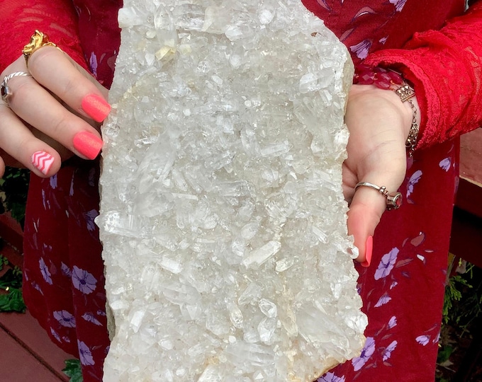 CLEARANCE! ~ Clear Quartz Crystal Cluster ~ Large 4 lb. 6 oz. ~ 9" Long ~ Big Sparkling Points ~ Centerpiece Display ~ Natural Matrix