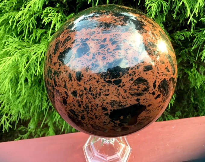Large Mahogany Obsidian Crystal Ball: Polished Reiki Altar Display